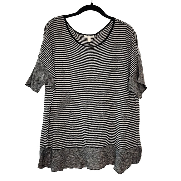 Eileen Fisher Organic Linen Short Sleeve Sweater Womens Size 2X Black Stripe - Picture 6 of 10